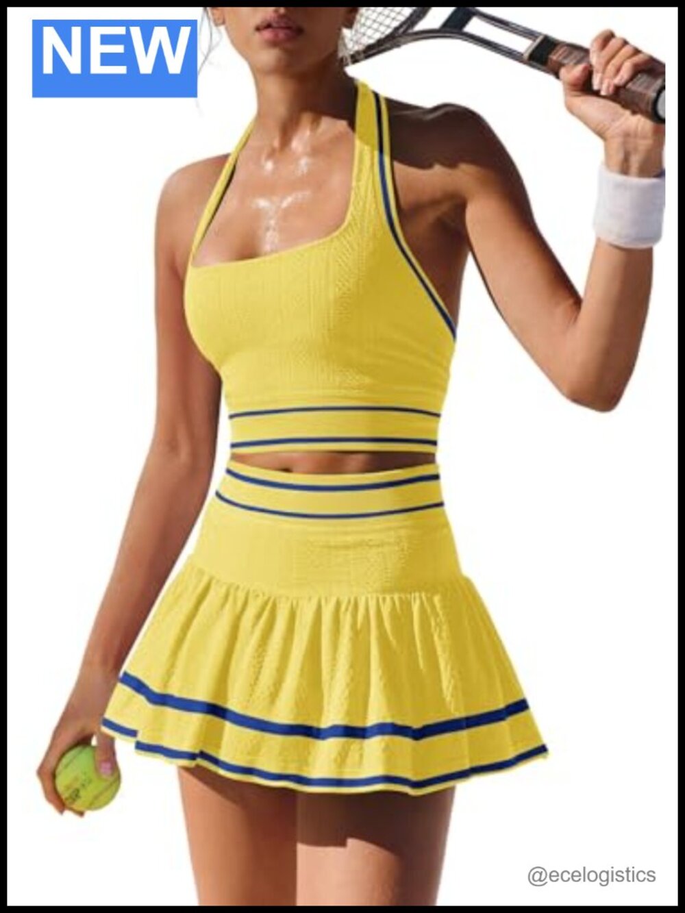 2 Piece Tennis Skirt Set Pickleball Golf Outfit Halter Tank & Skort Built-in